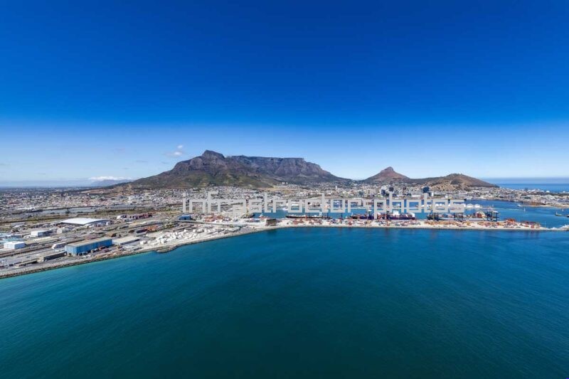 Aerial View of Cape Town Container Terminal, Table Mountain and Cape Town Harbour
