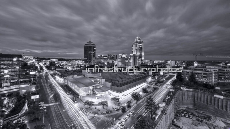 Sandton at Night Black and White