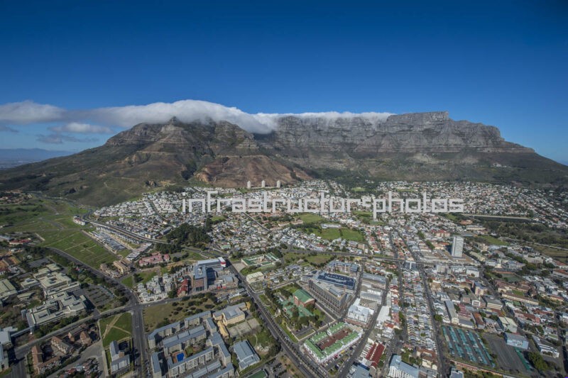 District Six and Table Mountain Aerial View, Cape Town, South Africa
